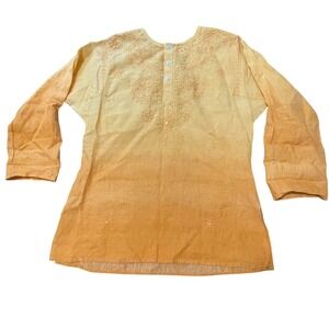 Richard Malcom Embroidery Tunic Top Bohemian Hippie Festival Cotton Yellow Small